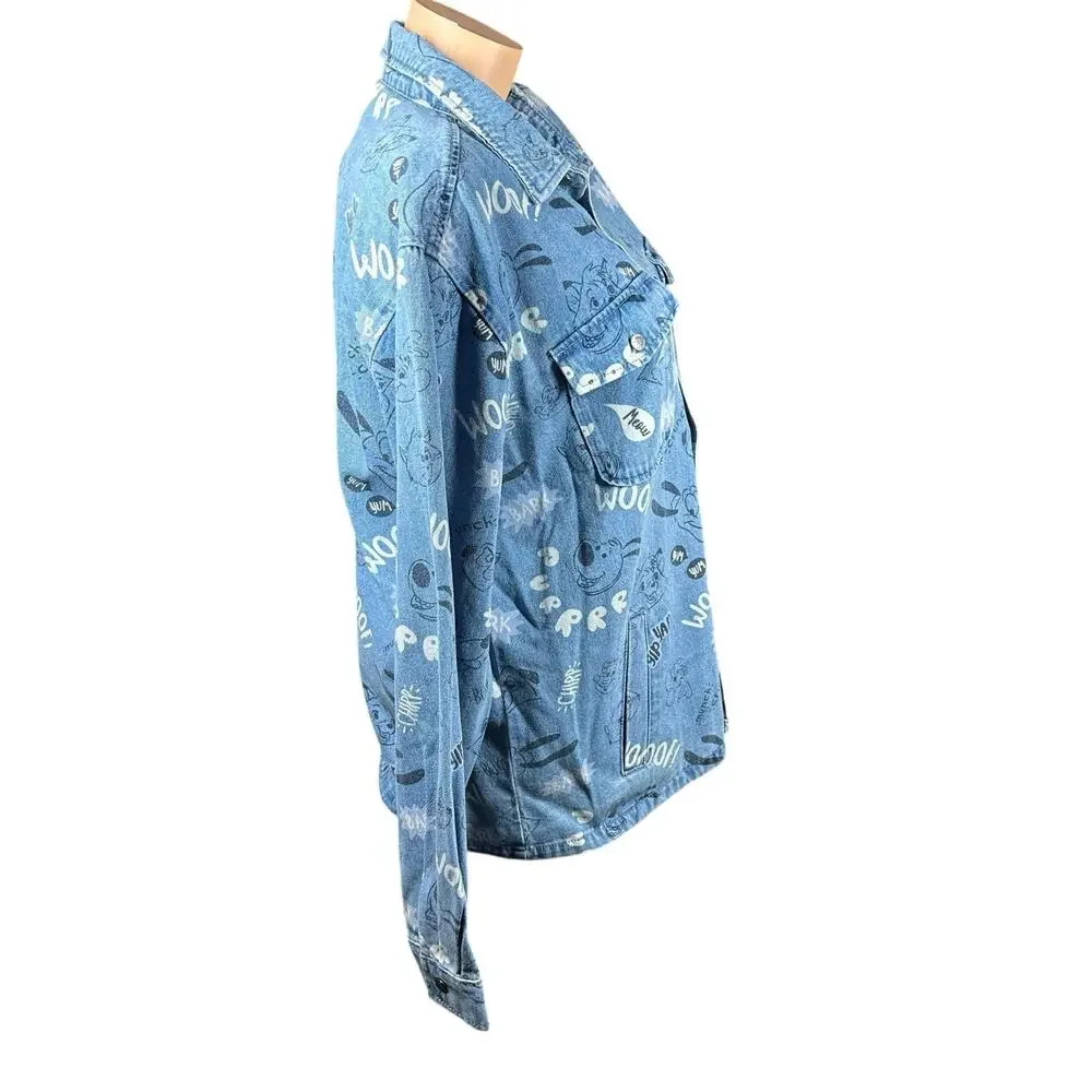 Disney Parks Jean‎ Jacket Adult XL Oversized Blue Denim Critters Pluto Shacket